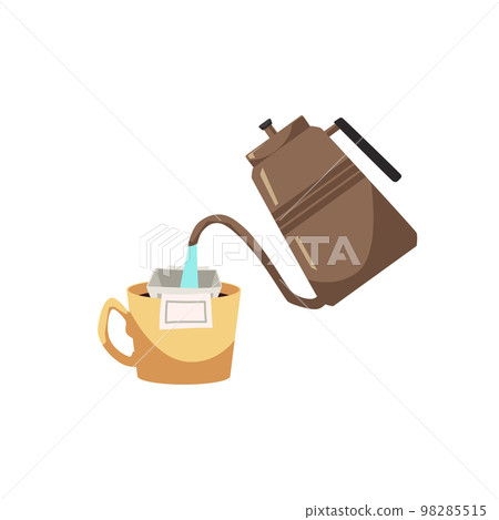 Pouring hot water over paper filter with ground coffee, flat vector illustration isolated on white background. 98285515