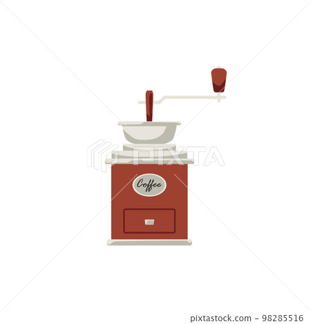 Manual vintage coffee grinder, flat vector illustration isolated on white background. 98285516