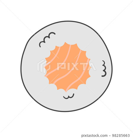 One sushi roll with salmon in cartoon doodle flat style. Vector Japanese food illustration. 98285663
