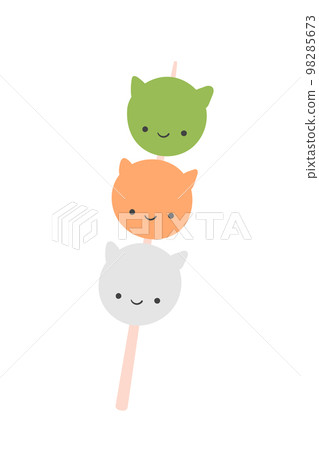 Traditional Dango Japanese dessert in form of cat isolated on white. Hanami Dango dessert with 3 colors 98285673