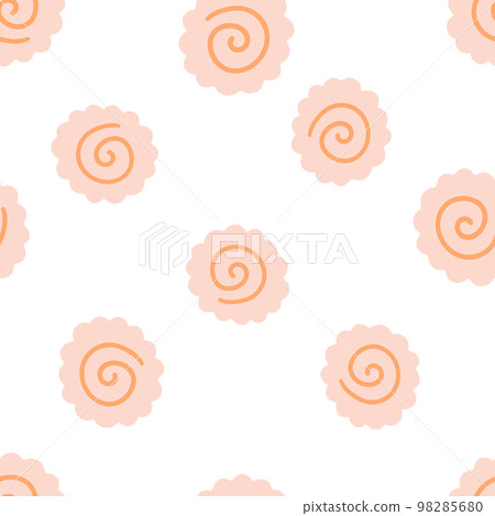 Seamless pattern of Narutomaki or kamaboko surimi icon simple. Vector cartoon flat doodle illustration on white background. Seamless pattern of Narutomaki or kamaboko surimi icon simple. Vector cartoon flat doodle illustration on white background. 98285680