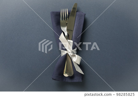 Concept of Happy New Year, table setting, top view Concept of Happy New Year, table setting, top view 98285825
