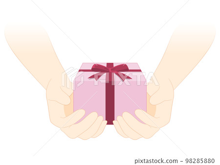 A hand about to give a pink present 98285880