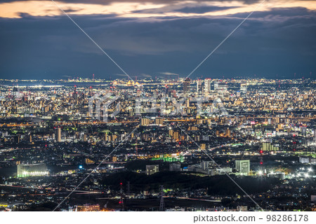 《Aichi Prefecture》Kasugai City View from the summit of Mt. Miroku night view towards Nagoya City 98286178