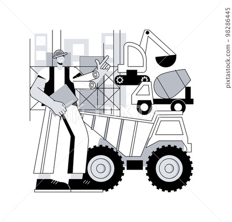 Modern construction machinery abstract concept vector illustration. 98286445