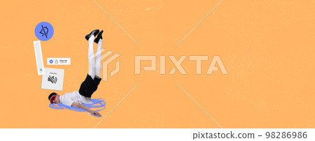 Contemporary art collage. Retro, vintage style. Minimalism. Old-fashioned and modern technology. Social network, communication, relationship Contemporary art collage. Retro, vintage style. Minimalism. Old-fashioned and modern technology. Social network, communication, relationship 98286986