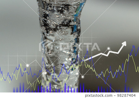 Hot and cold water shutdown graph. Selective focus, turning water on and off 98287404