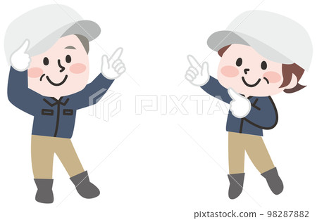 Illustration of a senior man and a senior woman working outside Illustration of a senior man and a senior woman working outside 98287882