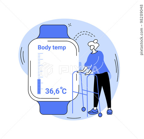 Smartwatch body temperature monitoring isolated cartoon vector illustrations. 98289048