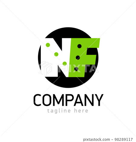 Logo Emblem Monogram NF. letter N F in black circle. White and green Logo Emblem Monogram NF. letter N F in black circle. White and green 98289117