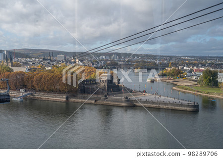 The German Corner in Koblenz, Germany, where river Rhein and Mosel meet. This is an important symbol of the unification of Germany The German Corner in Koblenz, Germany, where river Rhein and Mosel meet. This is an important symbol of the unification of Germany 98289706