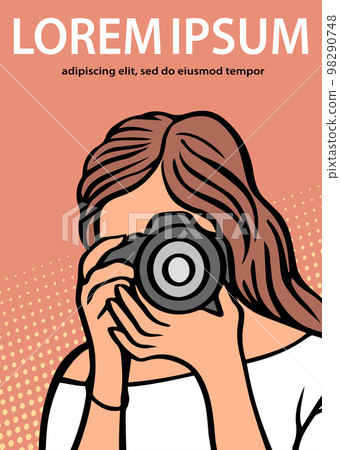 Young woman photographer with a camera poster 98290748