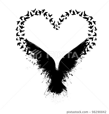 Birds flying with raven silhouette 98290842