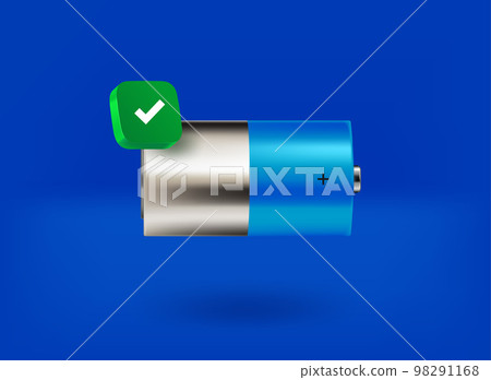 Battery element with checkmark icon. 3d vector illustration Battery element with checkmark icon. 3d vector illustration 98291168
