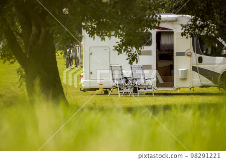 Family vacation travel RV, holiday trip in motorhome 98291221