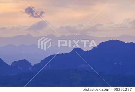 View of landscape nature and mist and mountain in morning light, 98291257