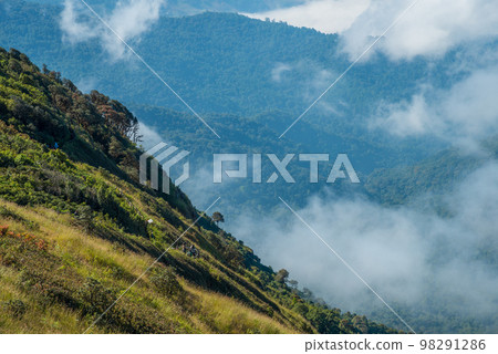 The beautiful nature trails on the ridge of Kio Mae Pan one of tourist attraction in Doi Inthanon the highest mountain in Chiang Mai province of Thailand. 98291286