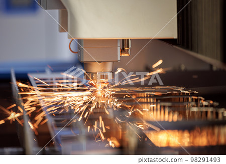 CNC Laser cutting of metal, modern industrial technology. 98291493