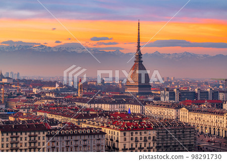 Turin, Piedmont, Italy Skyline at Dusk 98291730