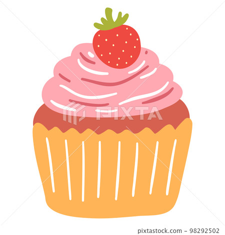 Hand drawn delicious cupcake in cartoon style. Vector illustration of sweets, dessert, pastries 98292502