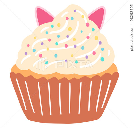 Hand drawn delicious cupcake in cartoon style. Vector illustration of sweets, dessert, pastries 98292505