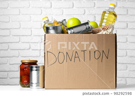 Donation box with various food. Pandemic support. 98292598