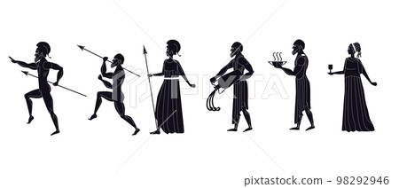 Ancient greek soldiers and actors in antique style 98292946