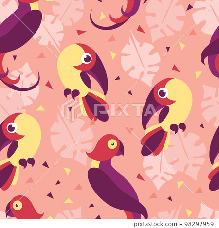 Birds in jungle pattern seamless. Exotic creative tropical bird toucan Birds in jungle pattern seamless. Exotic creative tropical bird toucan 98292959