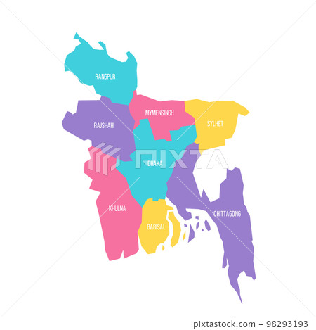 Bangladesh political map of administrative divisions - divisions. Colorful vector map with labels. Bangladesh political map of administrative divisions - divisions. Colorful vector map with labels. 98293193