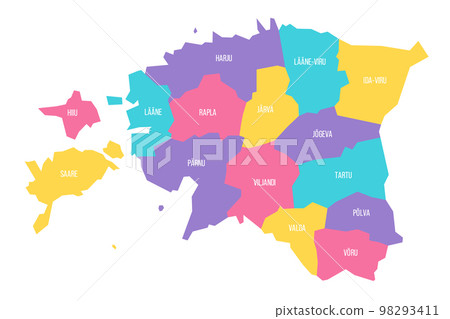 Estonia political map of administrative divisions - counties. Colorful vector map with labels. 98293411