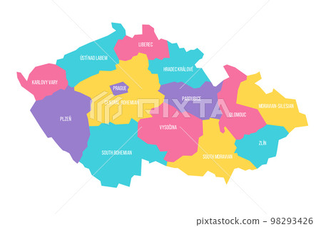 Czech Republic political map of administrative divisions - regions. Colorful vector map with labels. Czech Republic political map of administrative divisions - regions. Colorful vector map with labels. 98293426