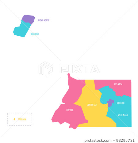Equatorial Guinea political map of administrative divisions - provinces. Colorful vector map with labels. Equatorial Guinea political map of administrative divisions - provinces. Colorful vector map with labels. 98293751