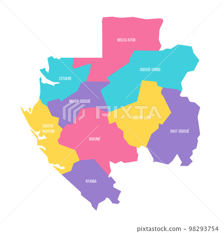Gabon political map of administrative divisions - provinces. Colorful vector map with labels. 98293754