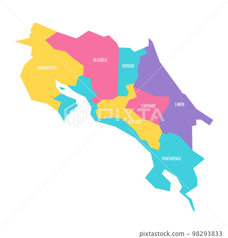 Costa Rica political map of administrative divisions - provinces. Colorful vector map with labels. Costa Rica political map of administrative divisions - provinces. Colorful vector map with labels. 98293833