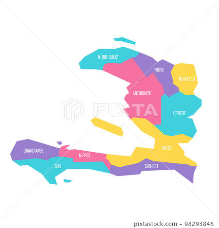 Haiti political map of administrative divisions - departments. Colorful vector map with labels. 98293848