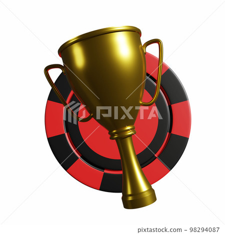 3D golden casino cup, tournament trophy badge, realistic chip render, UI poker blackjack game icon 98294087