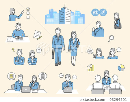 正在尋找工作求職面試的年輕男女插圖集 正在尋找工作求職面試的年輕男女插圖集 98294301