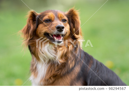 Happy smiling red mongrel dog outdoors Happy smiling red mongrel dog outdoors 98294567