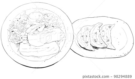 0404_monochrome illustrations of ramen and dumplings 0404_monochrome illustrations of ramen and dumplings 98294889