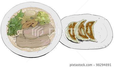0406_ Ramen and gyoza color illustration 2 98294891
