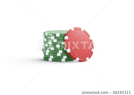 Blank red plastic round chip mockup stand with green stack Blank red plastic round chip mockup stand with green stack 98295311