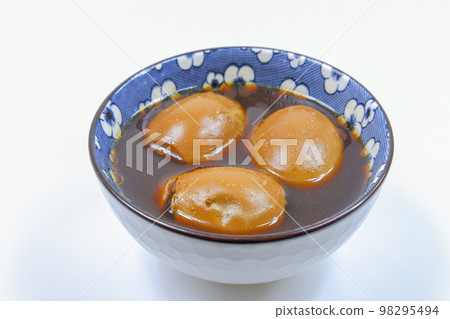 Thai Food Egg and Pork in Sweet Brown Sauce on White Background Thai Food Egg and Pork in Sweet Brown Sauce on White Background 98295494