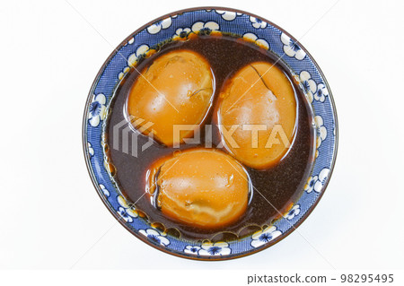 Thai Food Egg and Pork in Sweet Brown Sauce on White Background Thai Food Egg and Pork in Sweet Brown Sauce on White Background 98295495