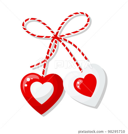 Martisor, red and white symbol of spring. Traditional spring holiday in Romania and Moldova. March 1.Holiday card, banner, vector. 98295710