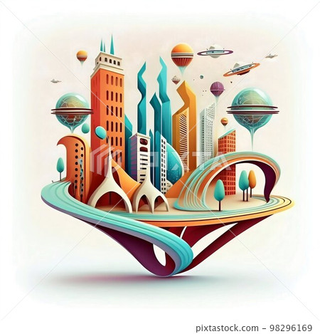 Cartoon smart city metropolice isolated on white background Cartoon smart city metropolice isolated on white background 98296169