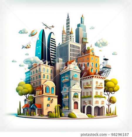 Cartoon smart city metropolice isolated on white background Cartoon smart city metropolice isolated on white background 98296187