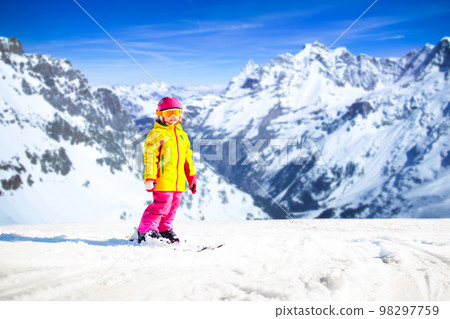 Kids winter snow sport. Children ski. Family skiing. Kids winter snow sport. Children ski. Family skiing. 98297759