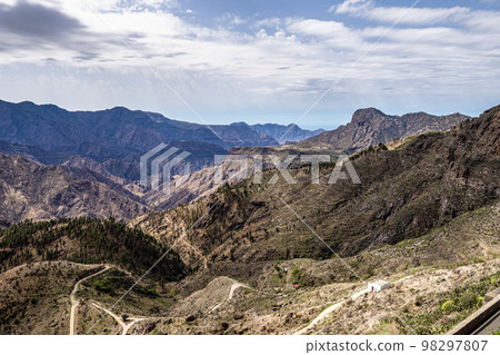 Gran Canaria hiking route Cruz de Tejeda to Artenara, view into Caldera de Tejeda, Canary Islands, Spain Gran Canaria hiking route Cruz de Tejeda to Artenara, view into Caldera de Tejeda, Canary Islands, Spain 98297807