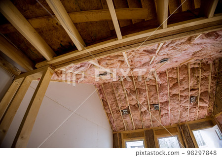 As part of building construction process, all communications and thermal insulation are installed in new building before plasterboard can be installed 98297848