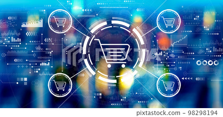 Online shopping theme with big city lights 98298194
